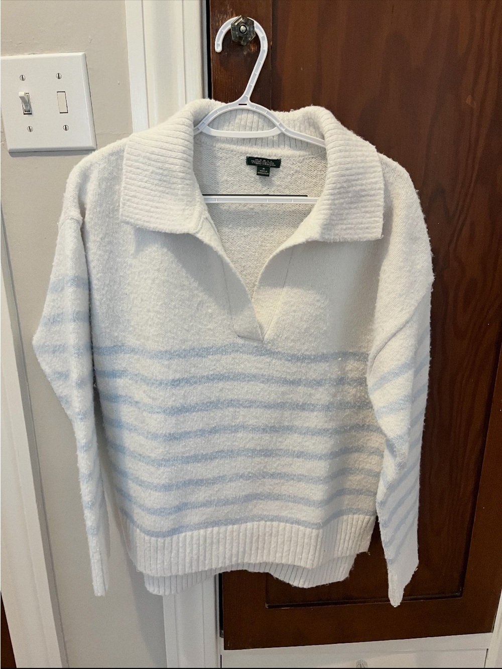 wild fable White and Light Blue Striped Collared Pullover